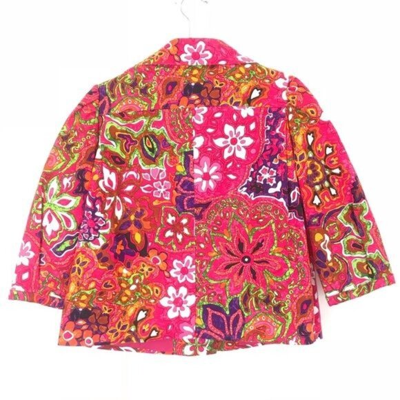 Etcetera Size 8 Multicolor Paisley Floral Swing Blazer Jacket 3/4 Sleeve Cotton - Picture 2 of 8